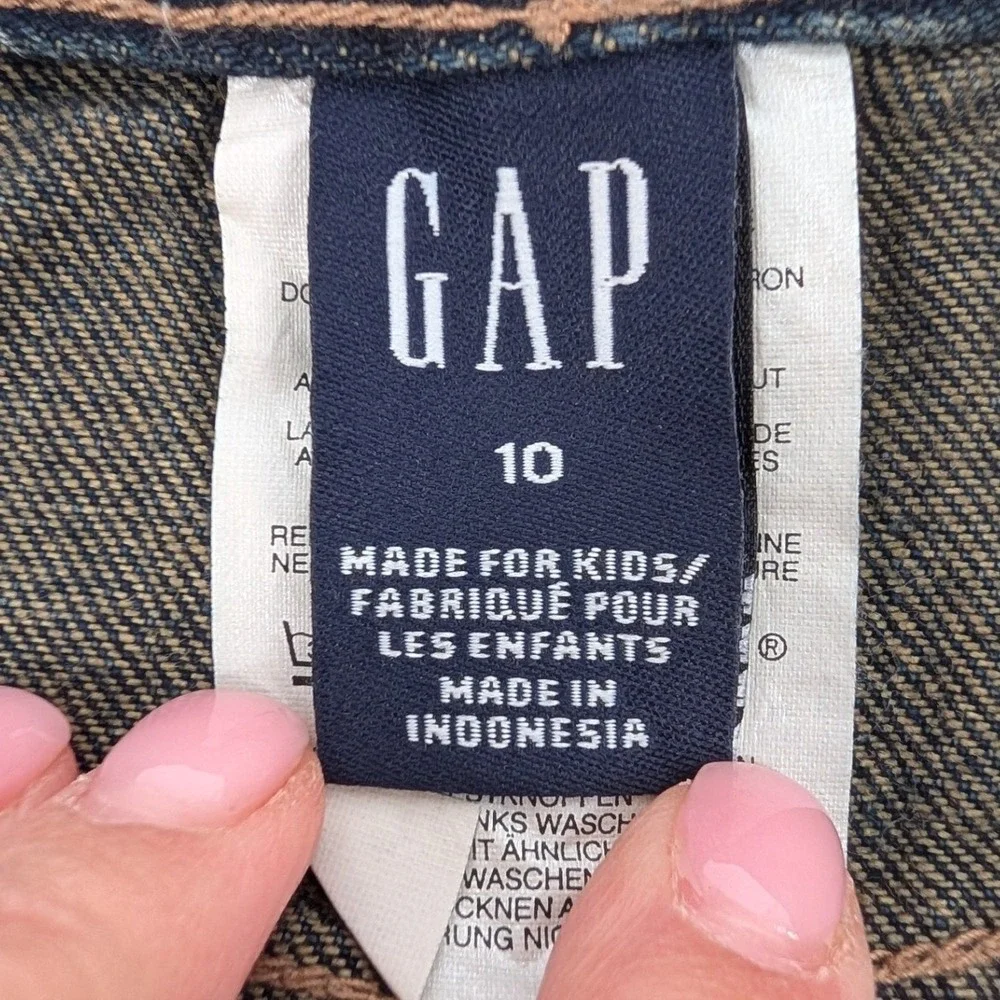 Gap Denim Skirt Girls 10‎ Dark Blue Beaded Floral Embroidered Y2K Vintage 2002